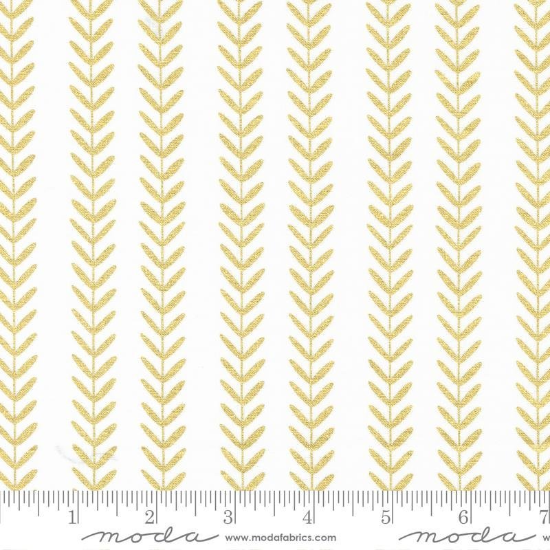 White Leaf Design with Metallic from Gilded by Alli K Designs for Moda Fabrics